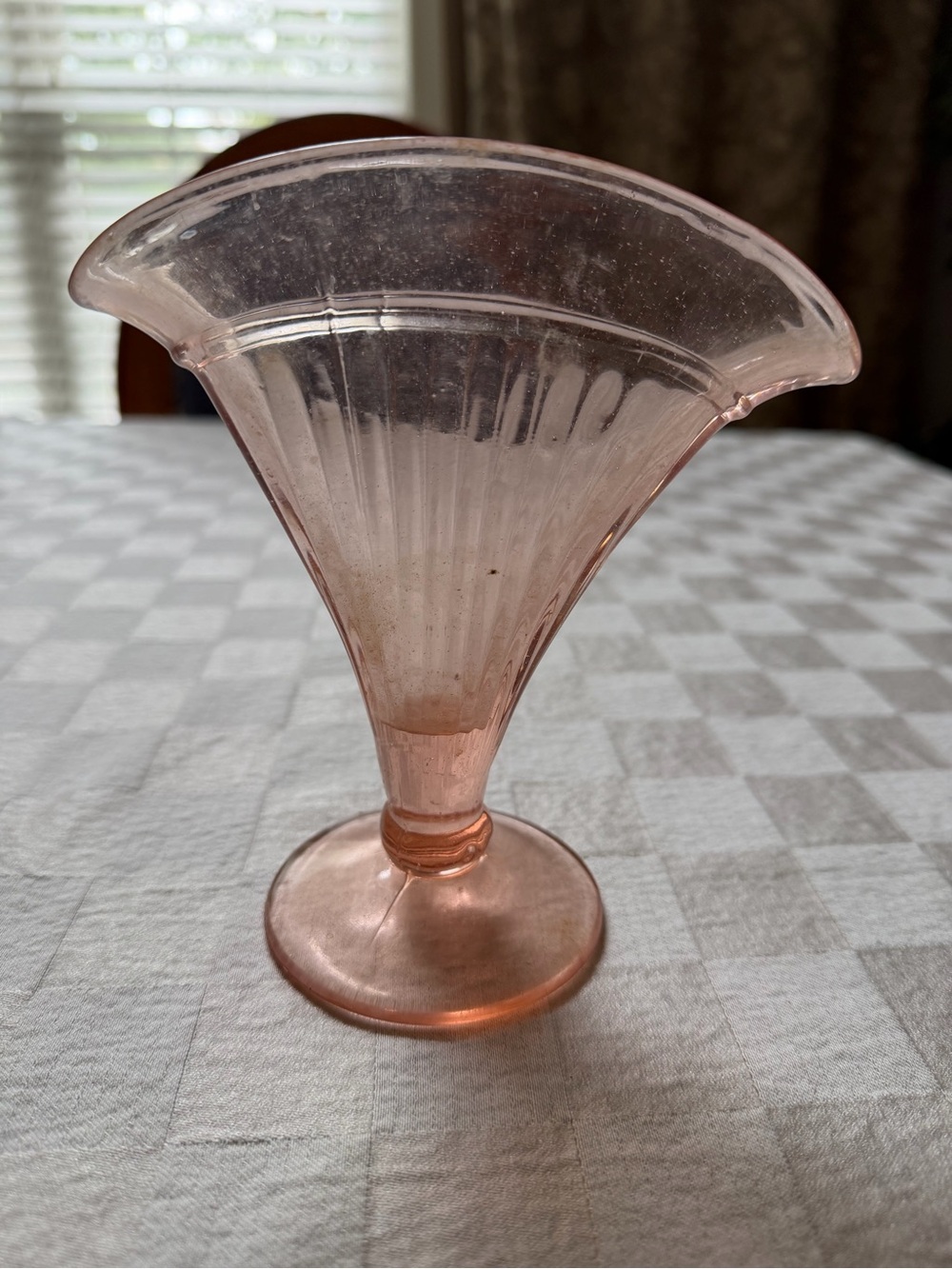 Vintage Pink Glass Fan Vase - Decorative Home Accent
